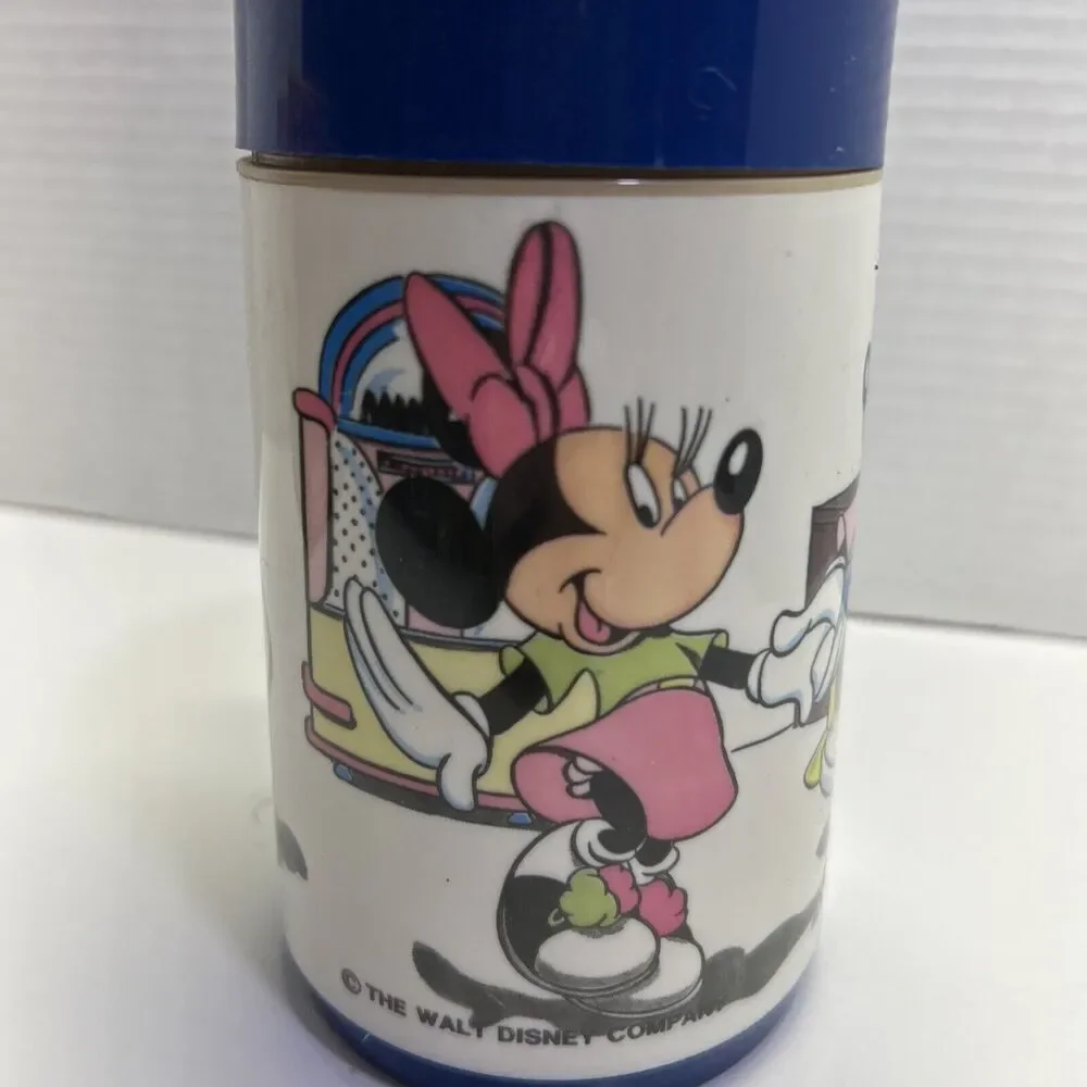 VTG Mickey & Minnie Mouse Blue Thermos Aladdin With Bottle, Screw On Cap,Lid/Cup - Picture 3 of 7